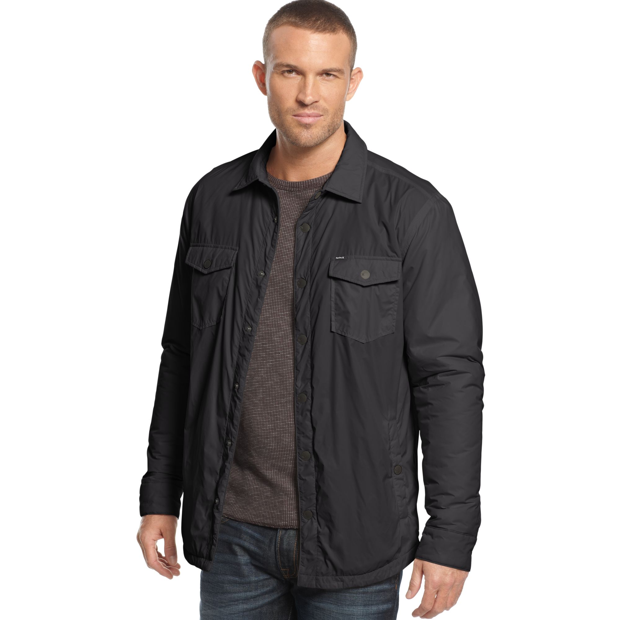 Hurley Snap Front Shirt Jacket In Gray For Men Lyst Gallery
