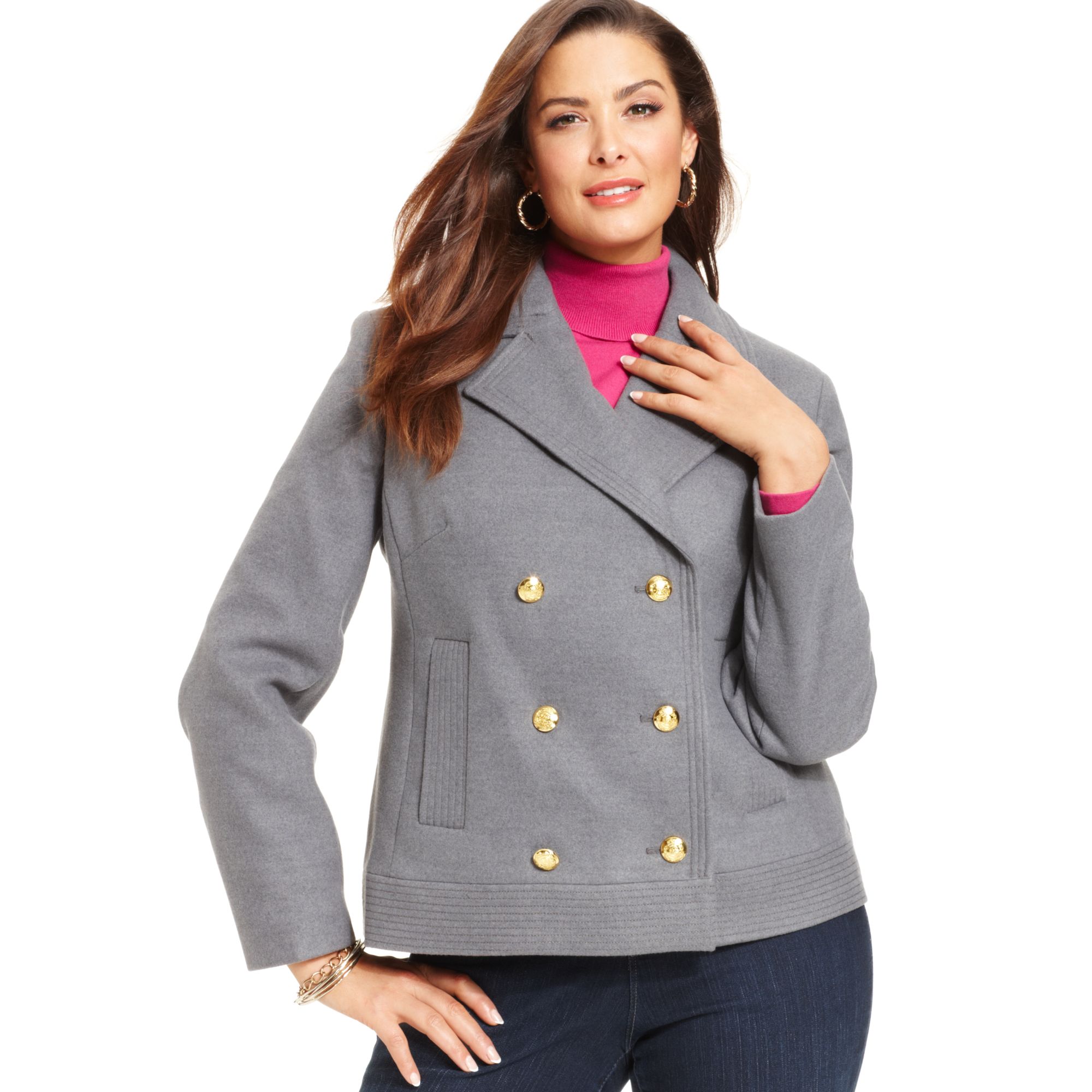 Lyst Jones New York Military Pea Coat in Gray