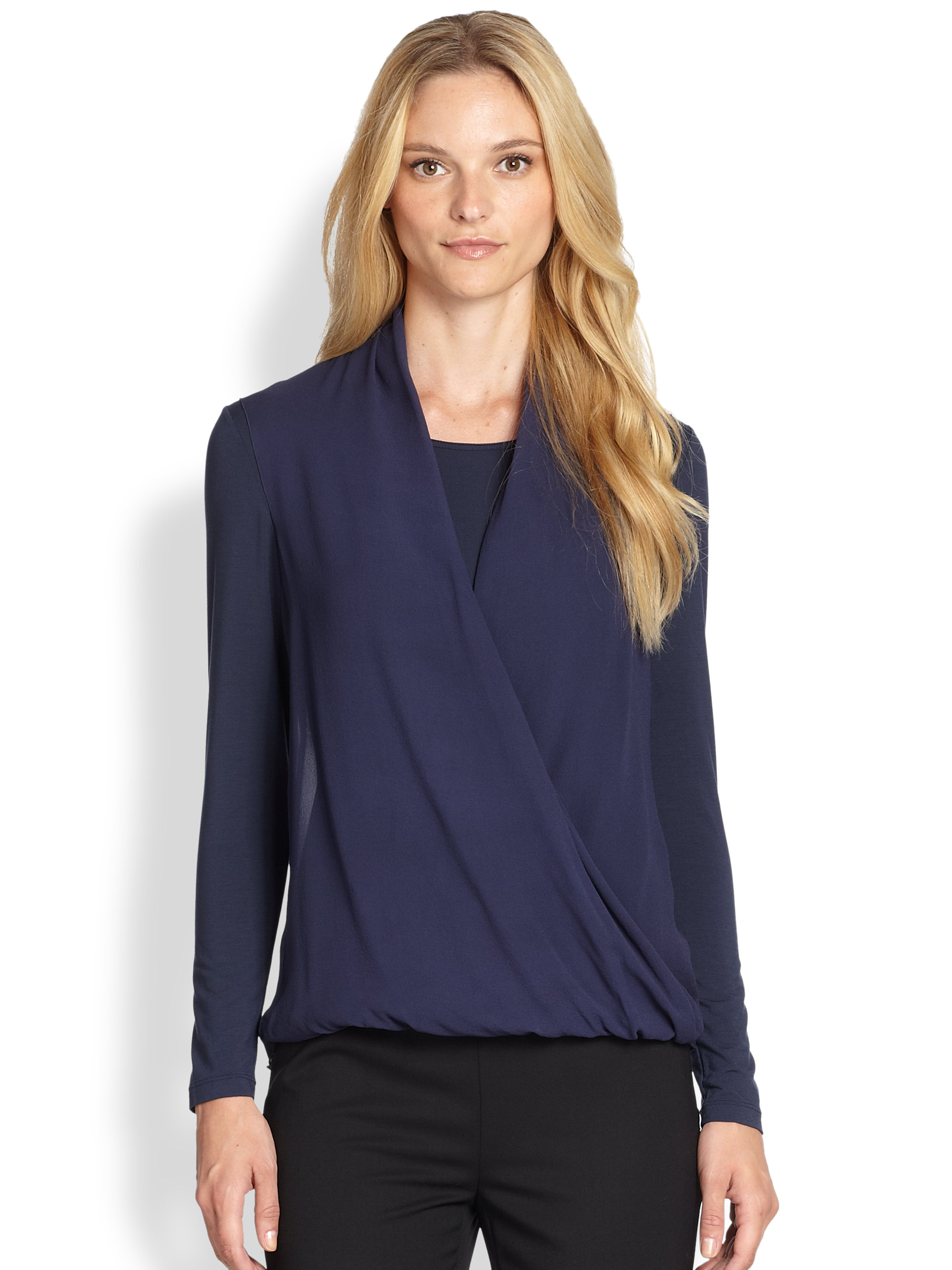 Lyst - Lafayette 148 new york Draped Surplice Blouse in Blue