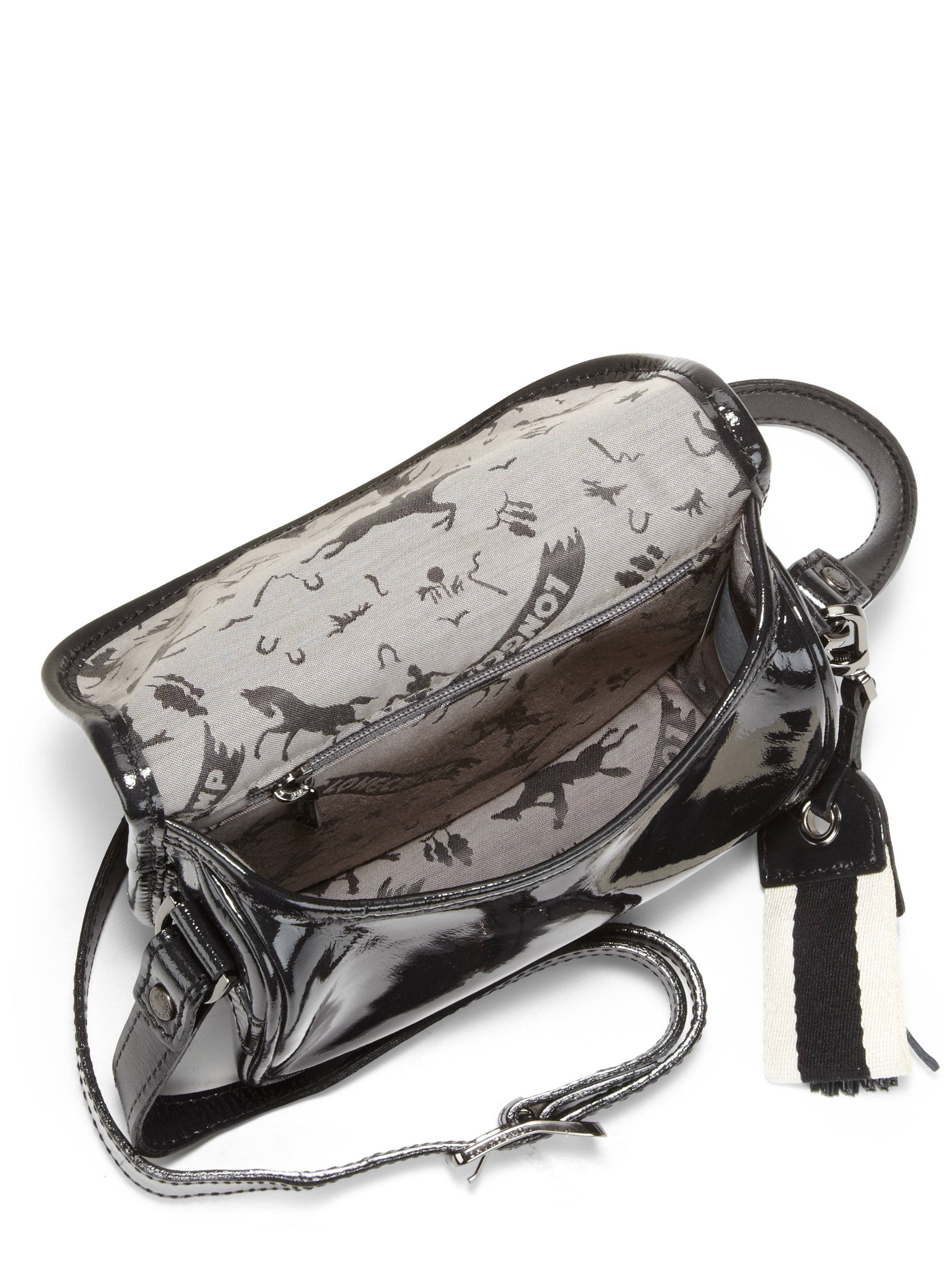 Longchamp Patent Leather Crossbody Bag in Black | Lyst