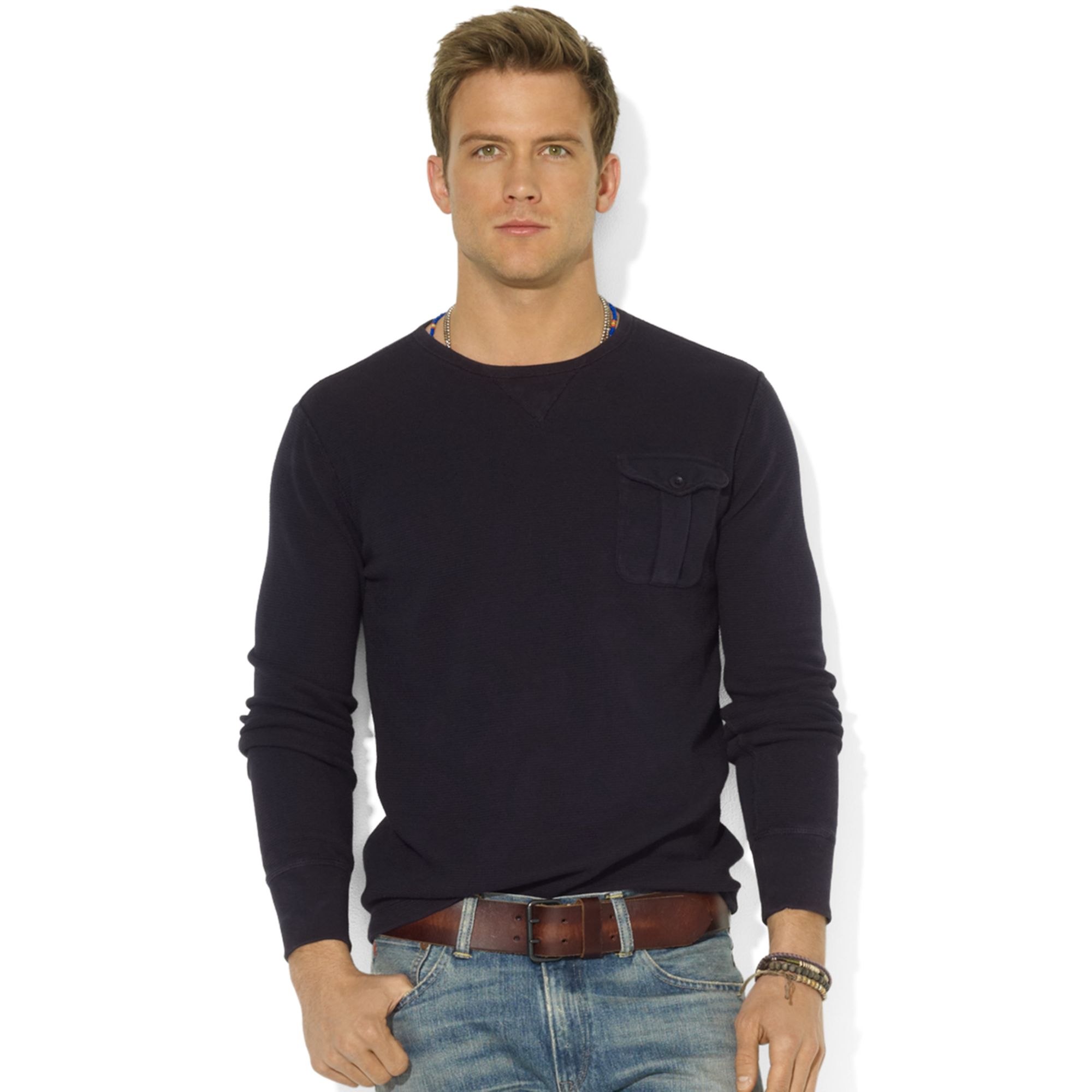 Ralph lauren mens long sleeve t shirts print blue