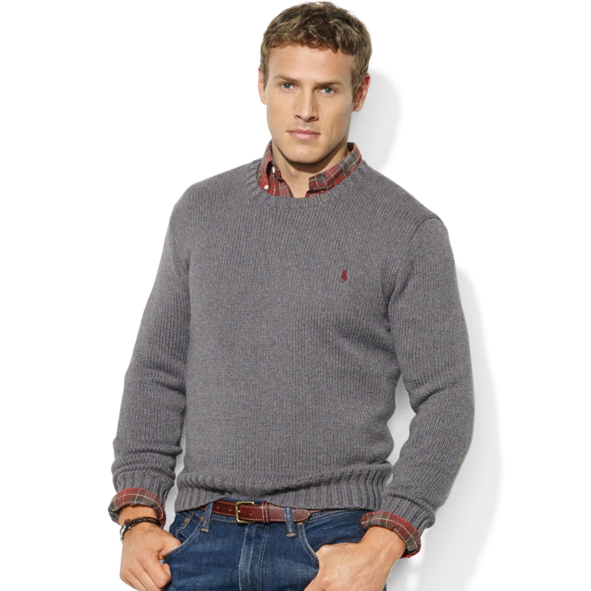 Lyst - Ralph Lauren Crew Neck Cotton Sweater in Gray for Men
