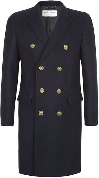 Saint Laurent Double Breasted Wool Coat in Blue for Men (navy) | Lyst