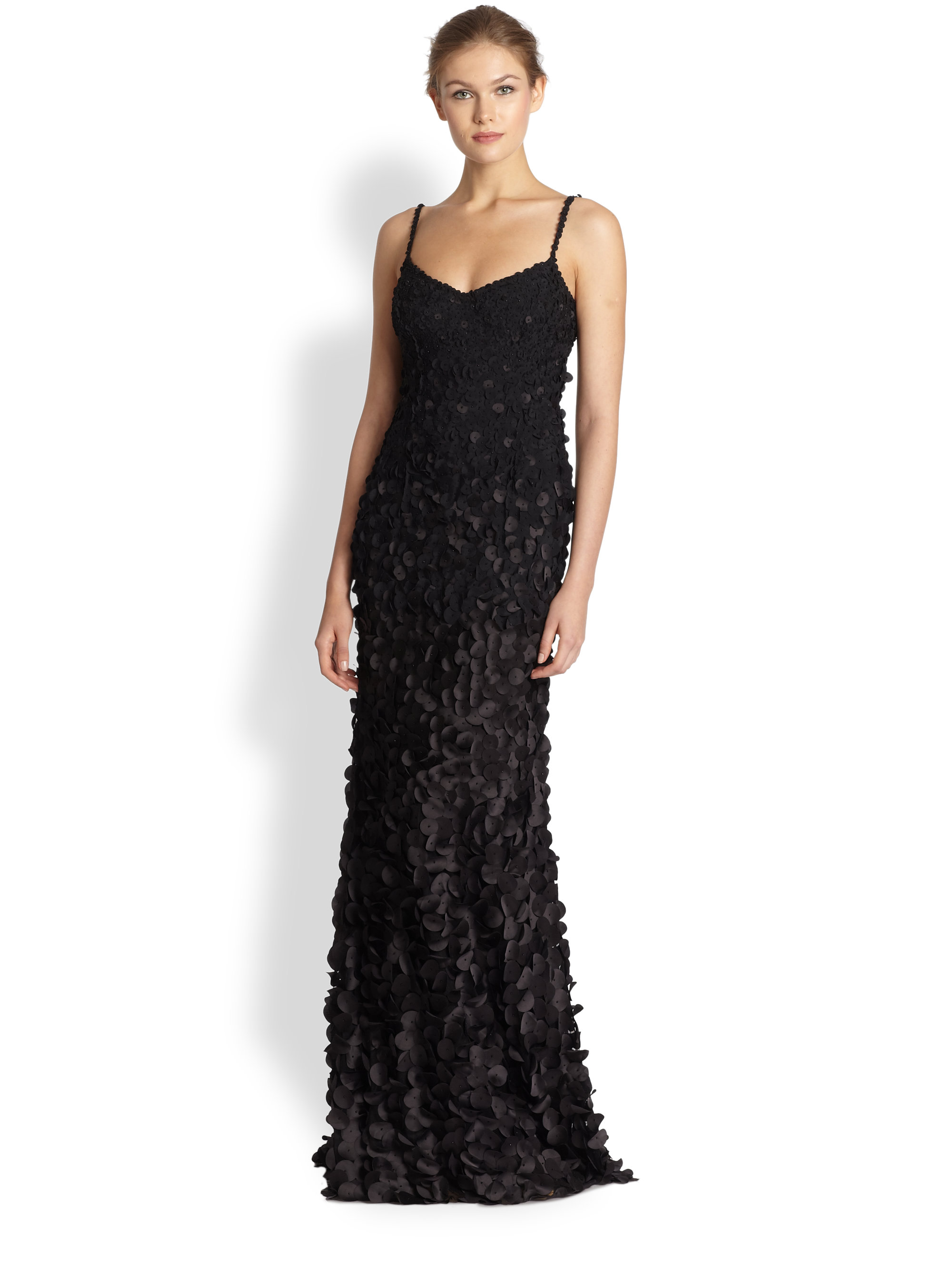 Lyst - Theia Sleeveless Petal Gown in Black