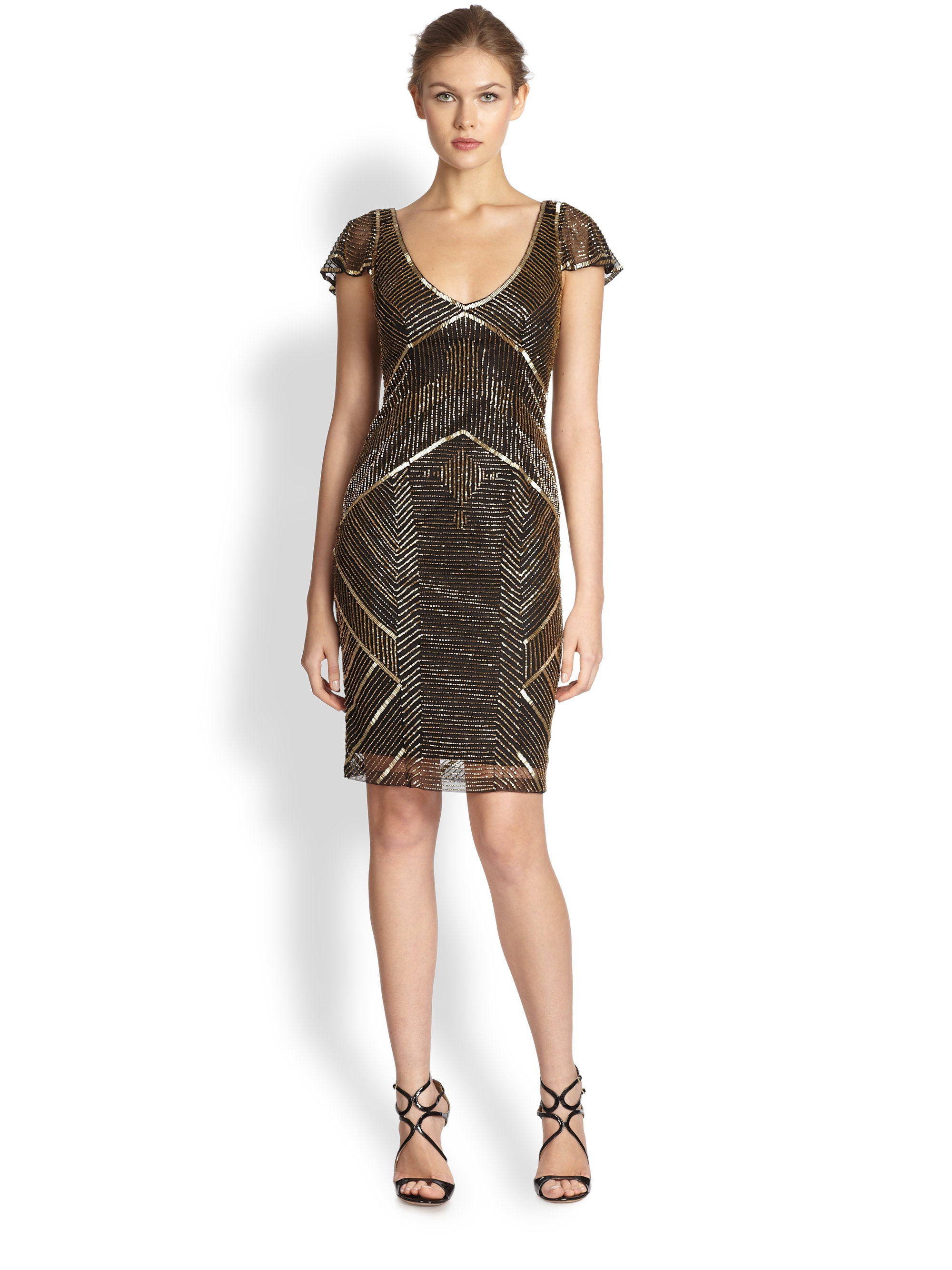 Lyst Theia Metallic Beaded Cocktail Dress In Metallic 5071