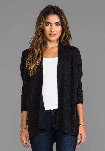 Vince Long Sleeve Ribbed Cardigan in Charcoal in Gray (Grey) | Lyst