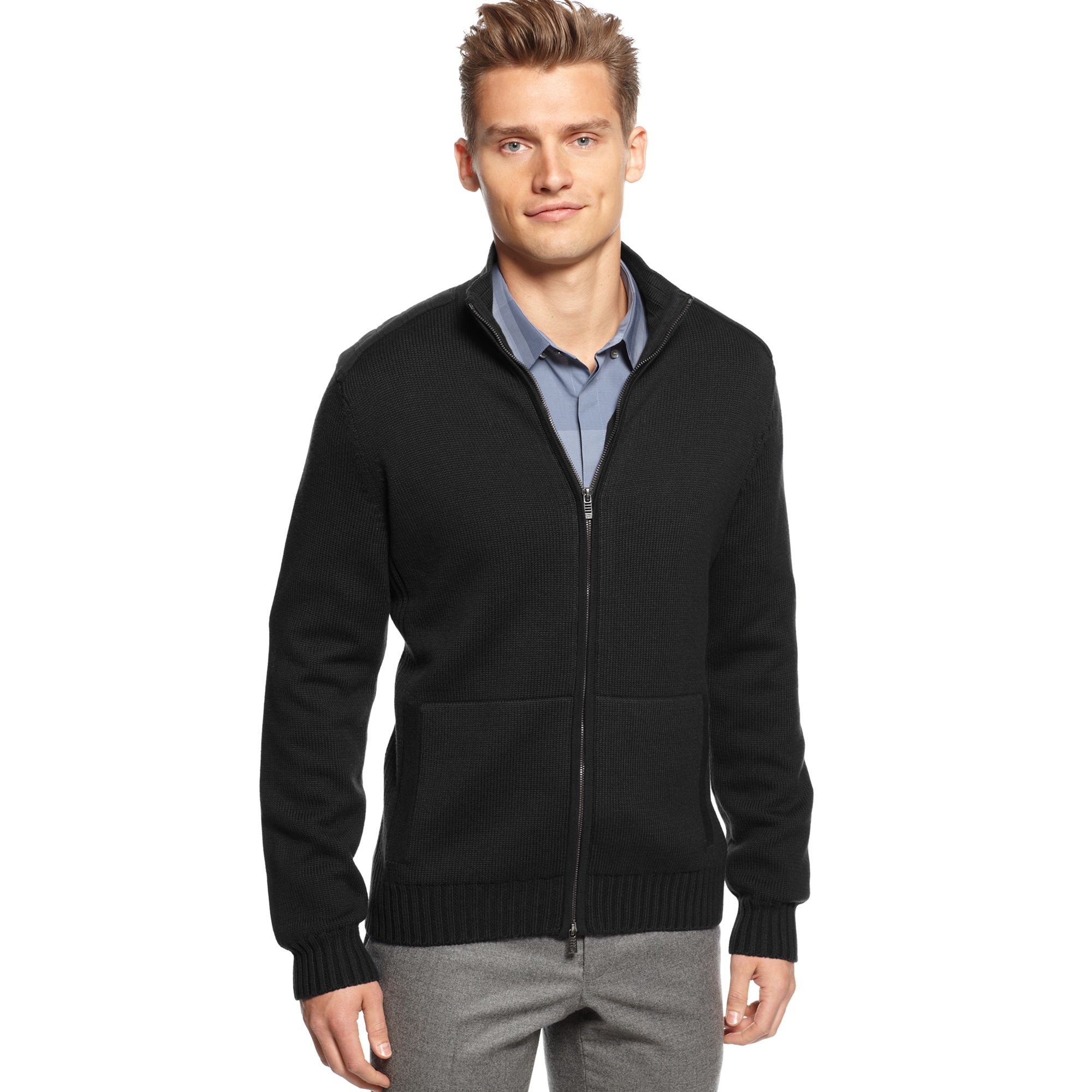 Calvin Klein Solid Quilted Sweater in Black for Men | Lyst