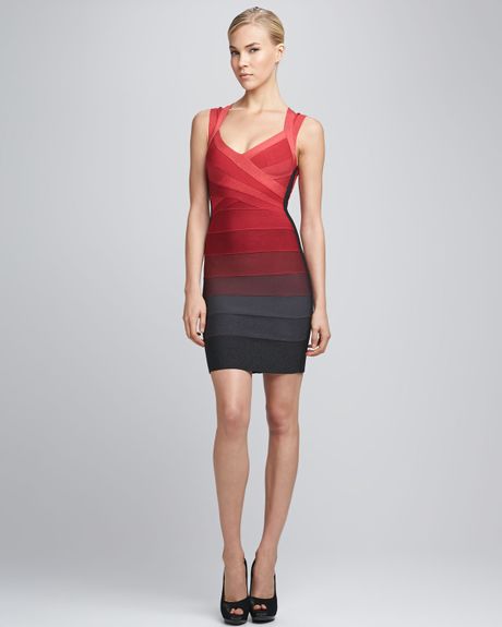 Hervé Léger Ombre Crossneck Bandage Dress Red in Red (RED OMBRE) | Lyst