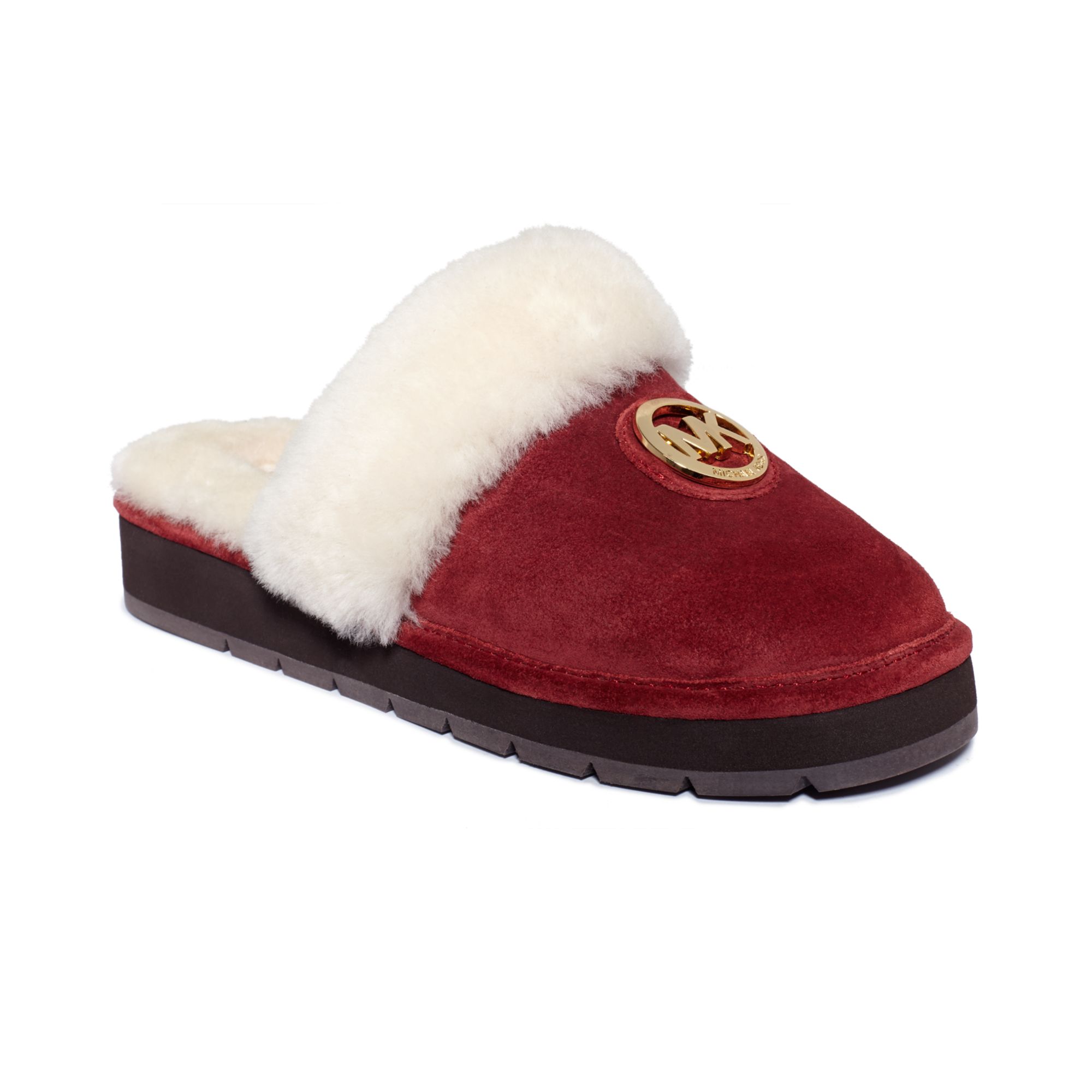 Michael kors Winter Fur Slippers in Red | Lyst