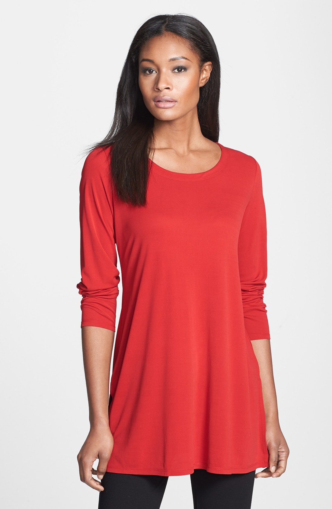 Eileen Fisher Scoop Neck Silk Tunic in Red (Lacquer) | Lyst