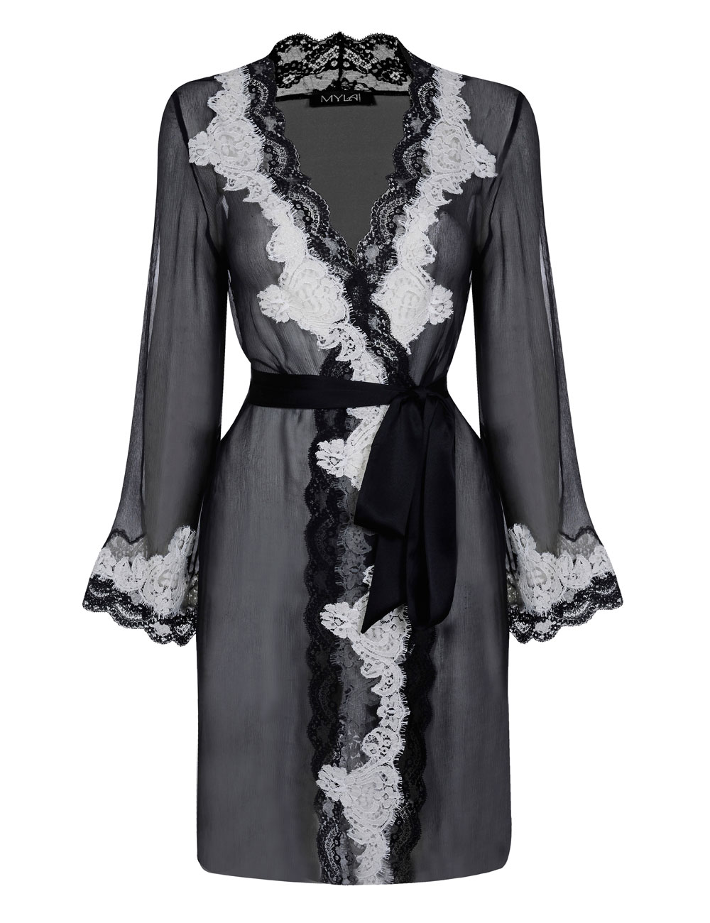 Myla Lynda Black/ivory Silk Short Robe | Nightwear in Black | Lyst