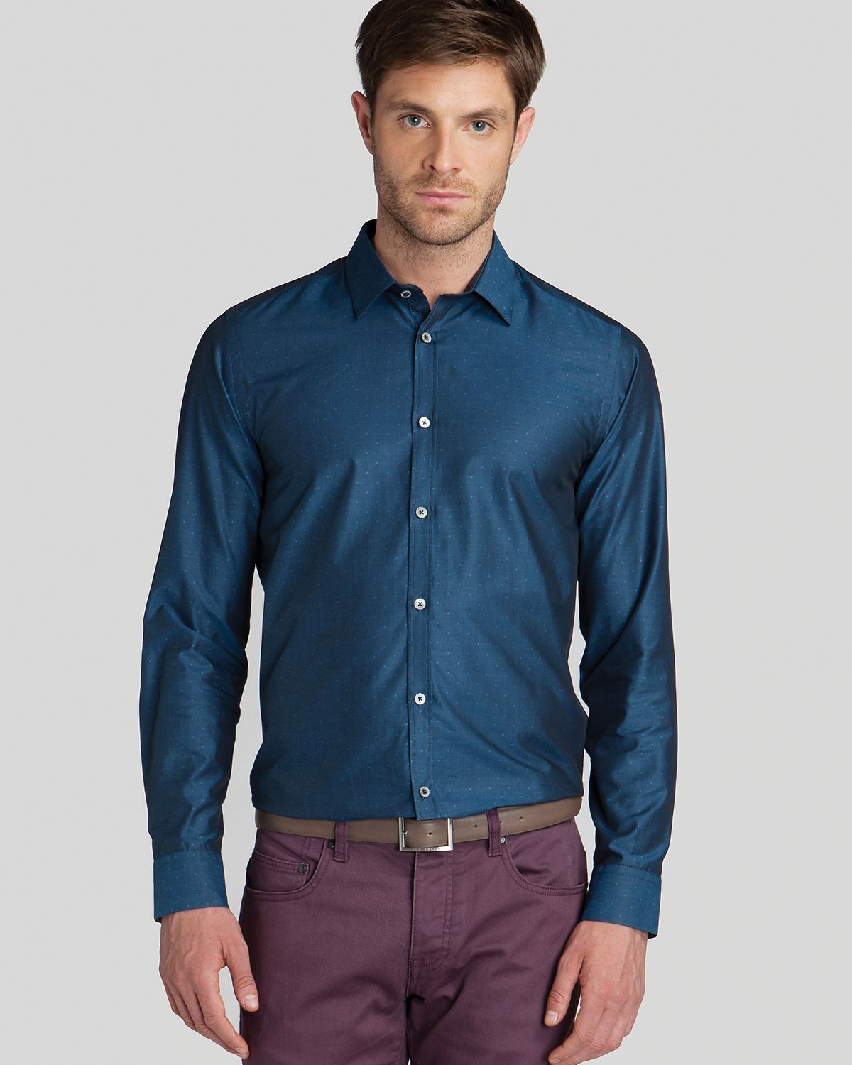 Lyst - Ted Baker Dobby Tonal Shirt Slim Fit in Blue for Men