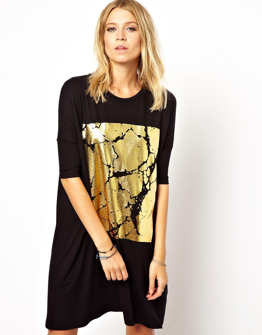 Lyst - Asos T-Shirt Dress With Cracked Foil Print in Metallic