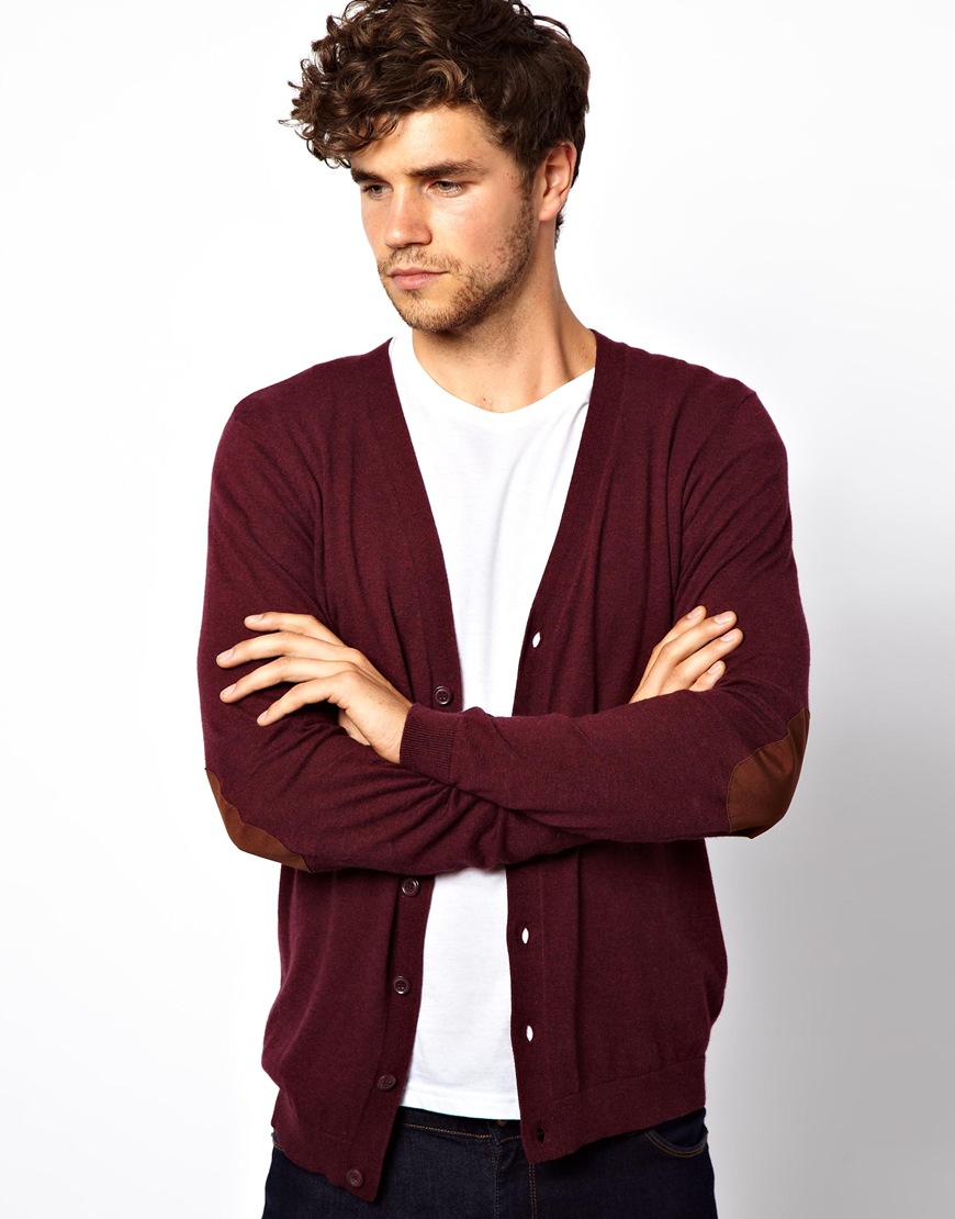 Lyst - Asos Cardigan with Elbow Patches in Purple for Men