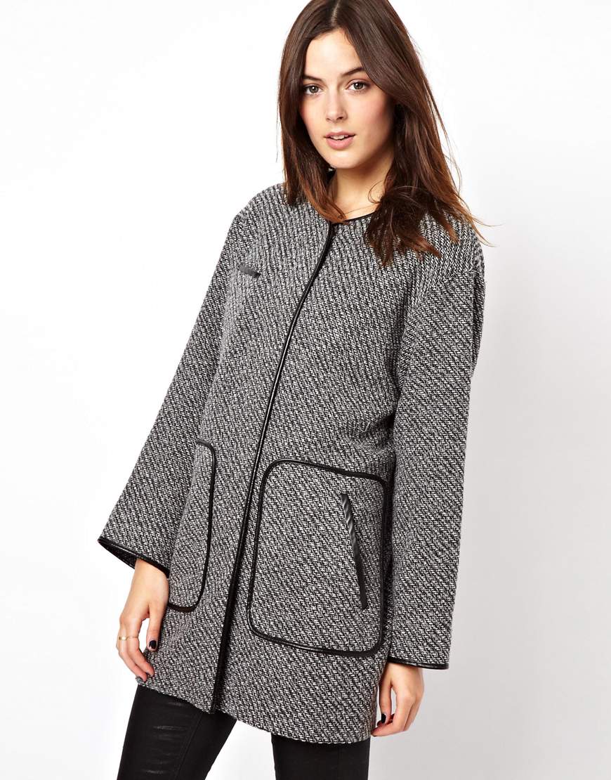 Lyst - Asos Pu Trim Patch Pocket Coat in Gray