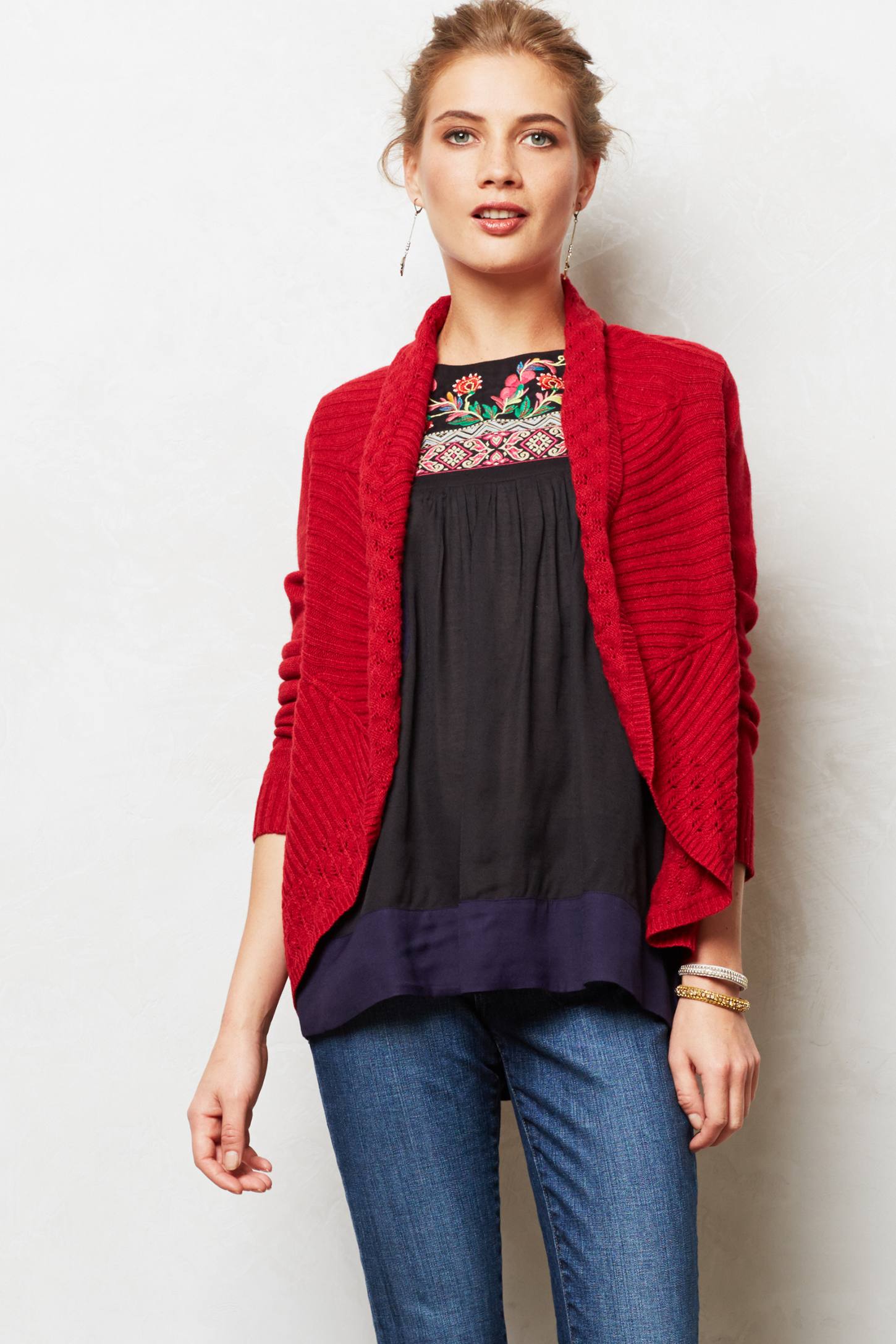 Knitted & knotted Scalloped Flutter Cardigan in Red Lyst