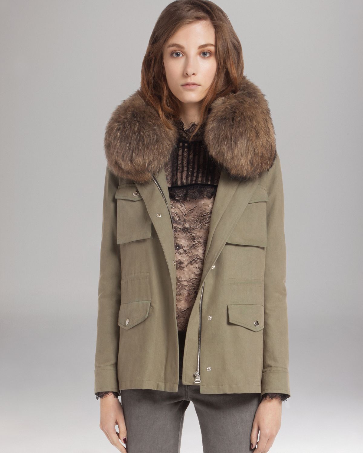 Lyst - Maje Parka Military Fur Collar in Natural