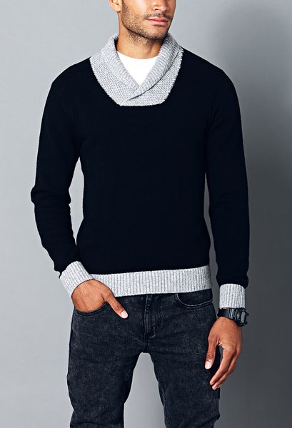 21men Colorblocked Shawl Collar Sweater in Black for Men (Heather grey ...