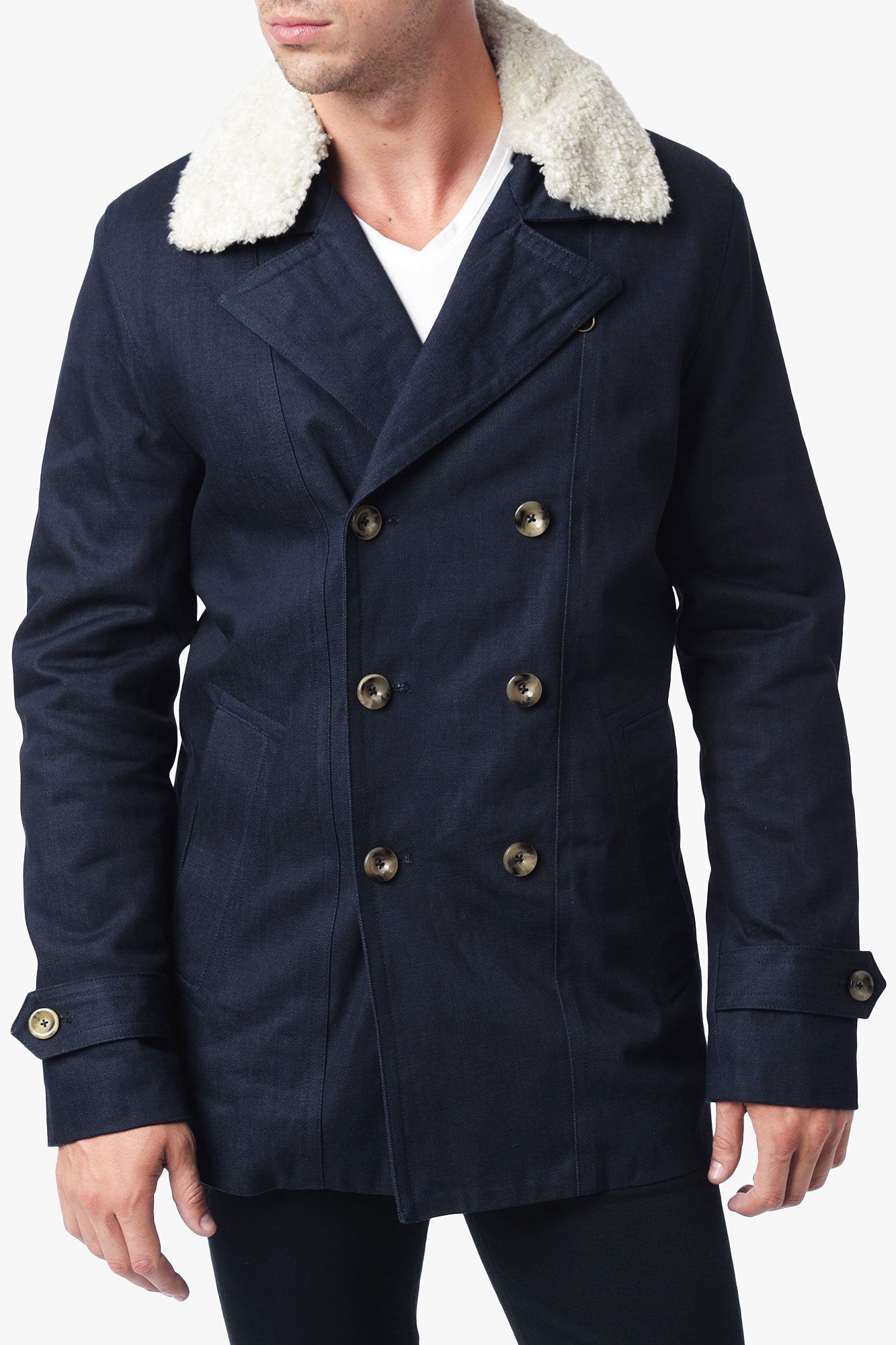 Lyst - 7 For All Mankind Fur Collar Peacoat in Blue for Men