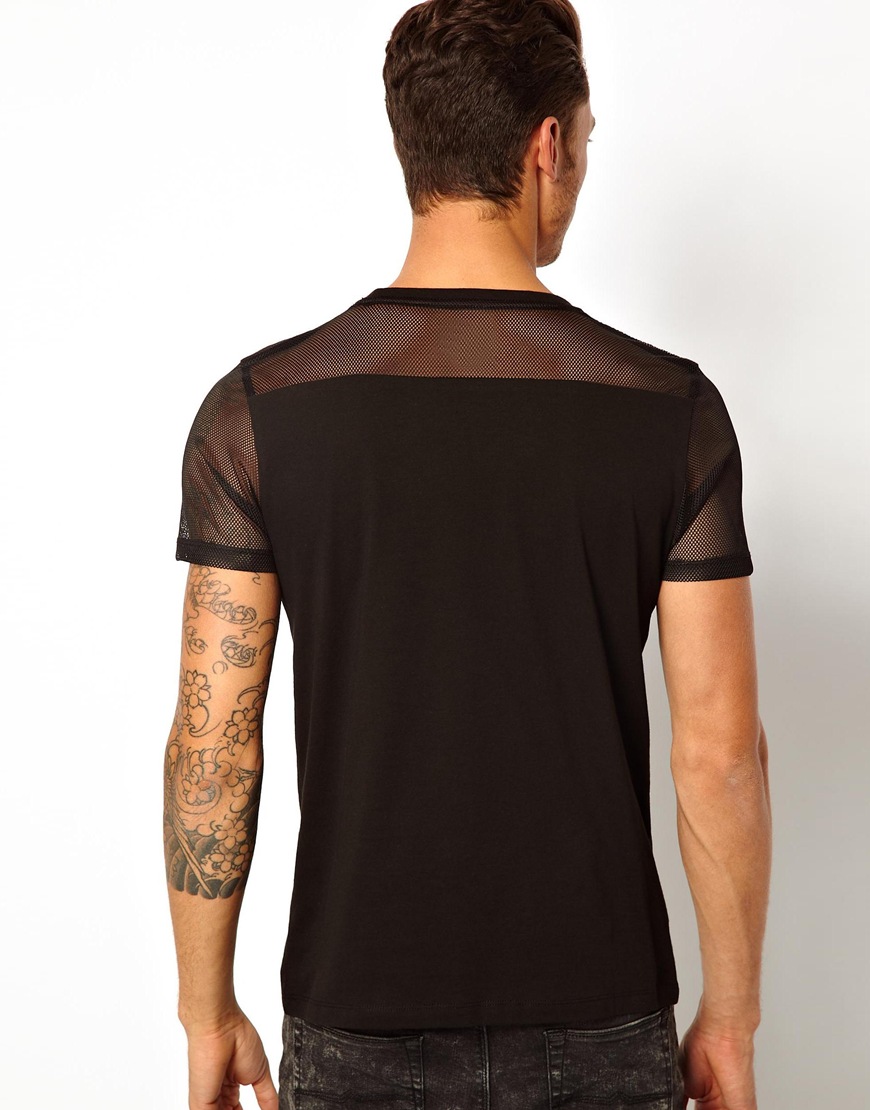 Asos Tshirt with Mesh Sleeves and Back Yoke in Black for Men | Lyst