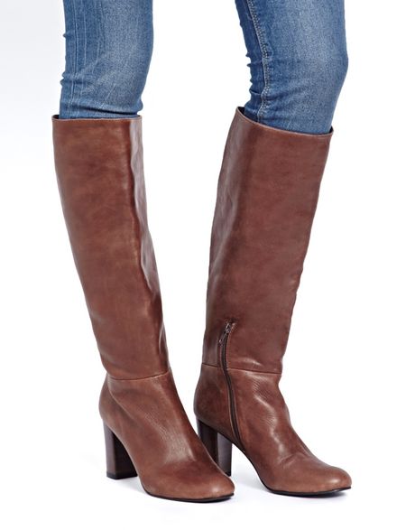 Asos Cooper Leather Knee High Boots in Brown | Lyst