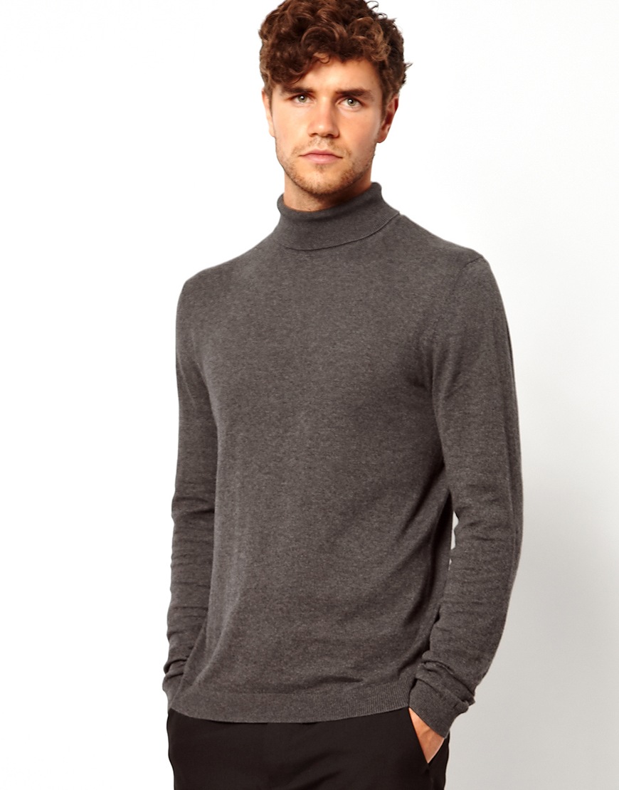 Lyst - Asos Roll Neck Jumper In Charcoal Cotton in Gray for Men