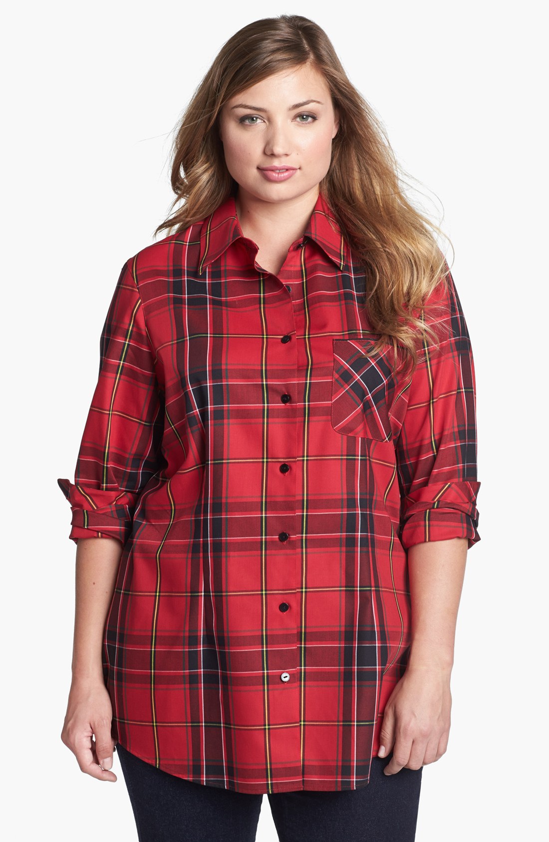 Foxcroft Plaid Tunic in Red | Lyst
