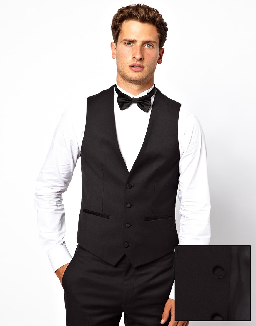 Lyst - French Connection Slim Fit Tuxedo Waistcoat in Black for Men