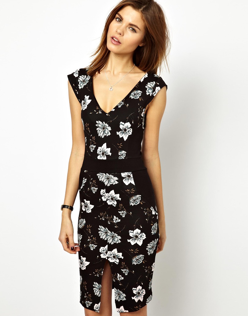 Lyst - French Connection Dress with Floral Panel in Black