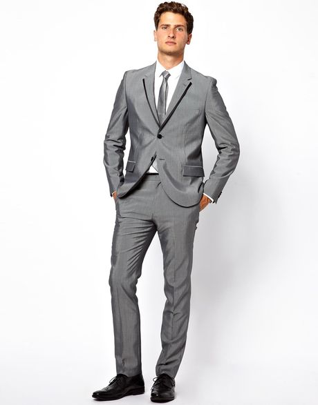 French Connection Slim Fit Plain Tipped Suit Pants in Gray for Men ...