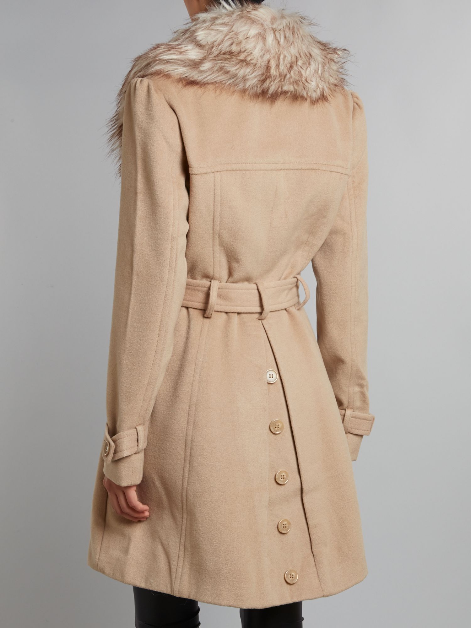 Little mistress Faux Fur Collar Coat in Natural Lyst