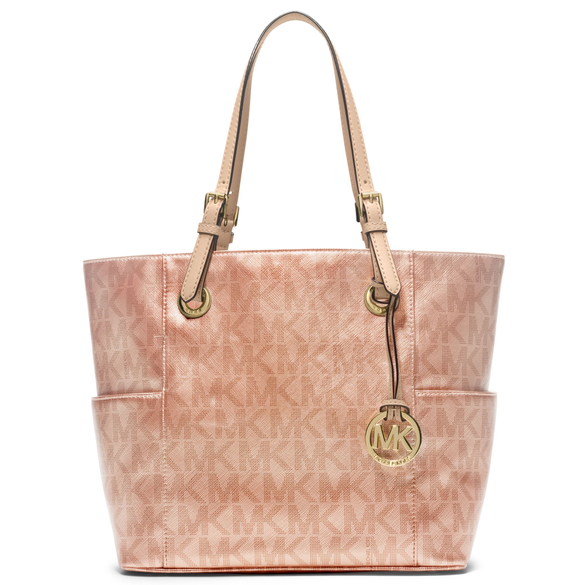 Lyst Michael Kors Signature Metallic East West Tote In Pink Gallery