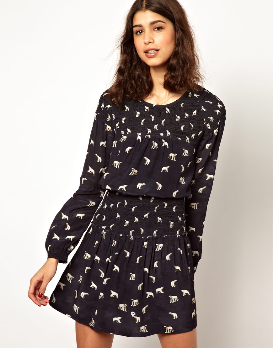 Lyst Paul Joe And Sister Polar Bear Print Dress In Blue Gallery
