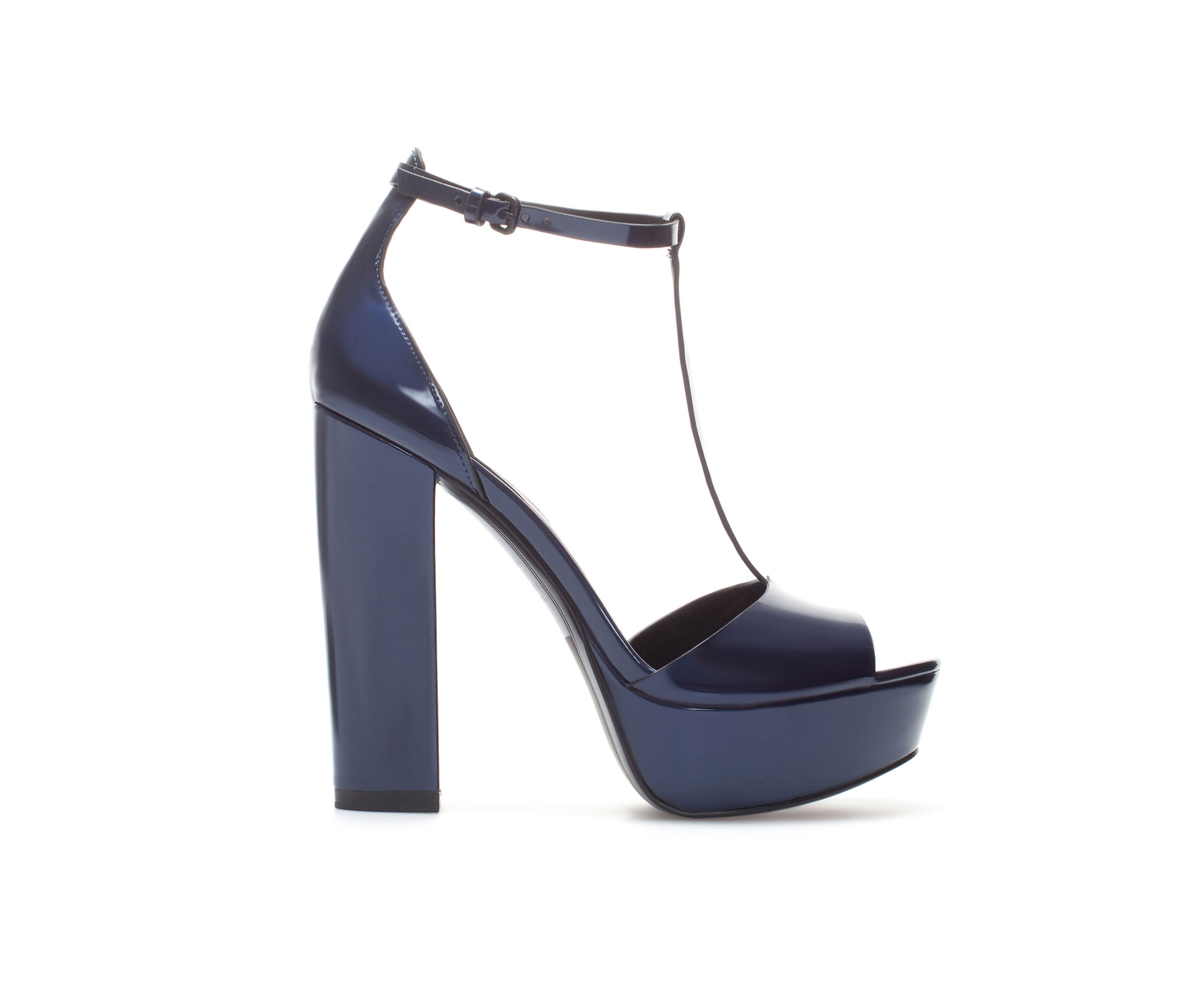 Zara Patent Leather Platform Sandals in Blue (Navy blue) | Lyst