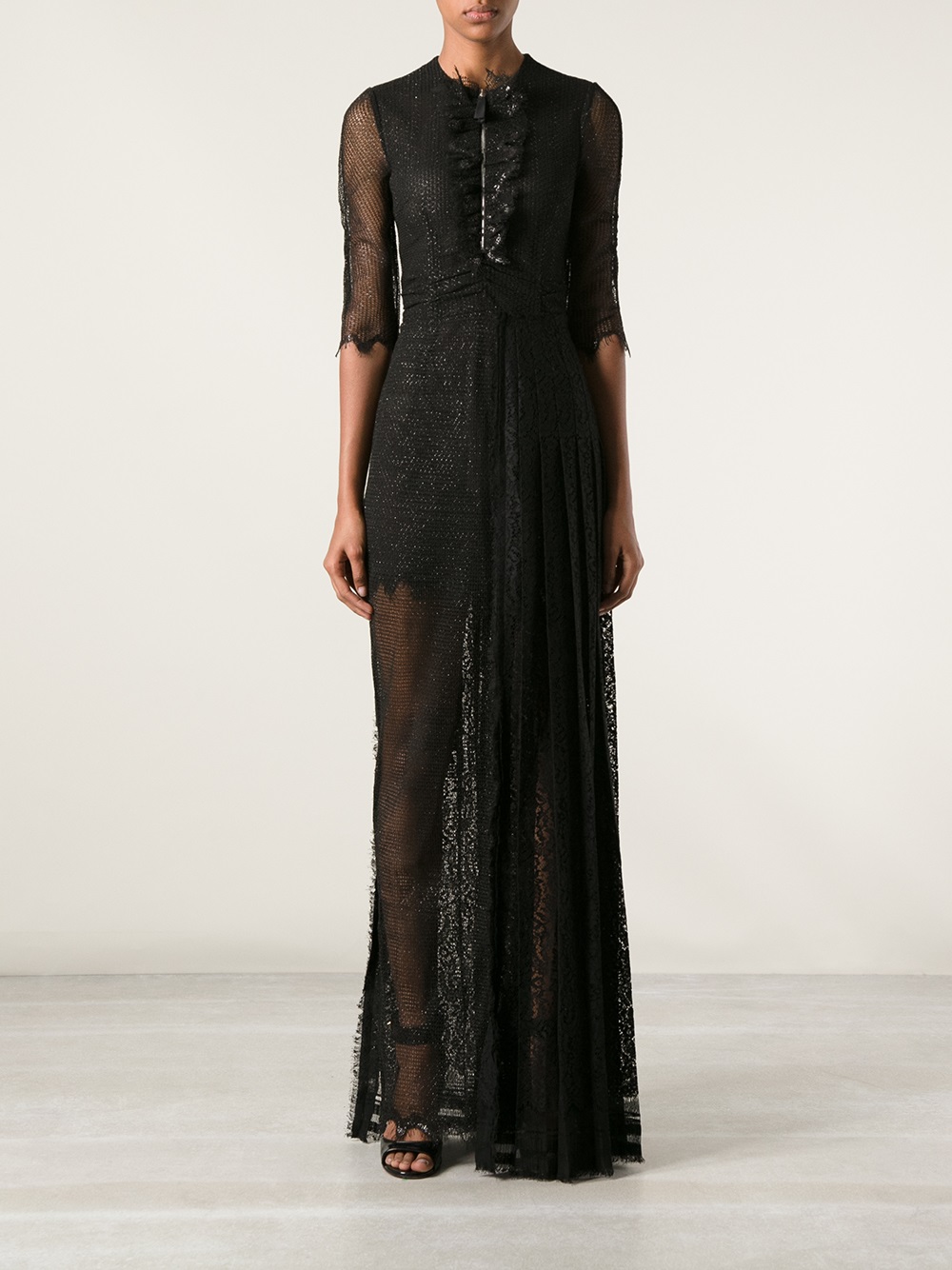 Alessandra rich Netted Silver Shimmer Long Dress in Black | Lyst