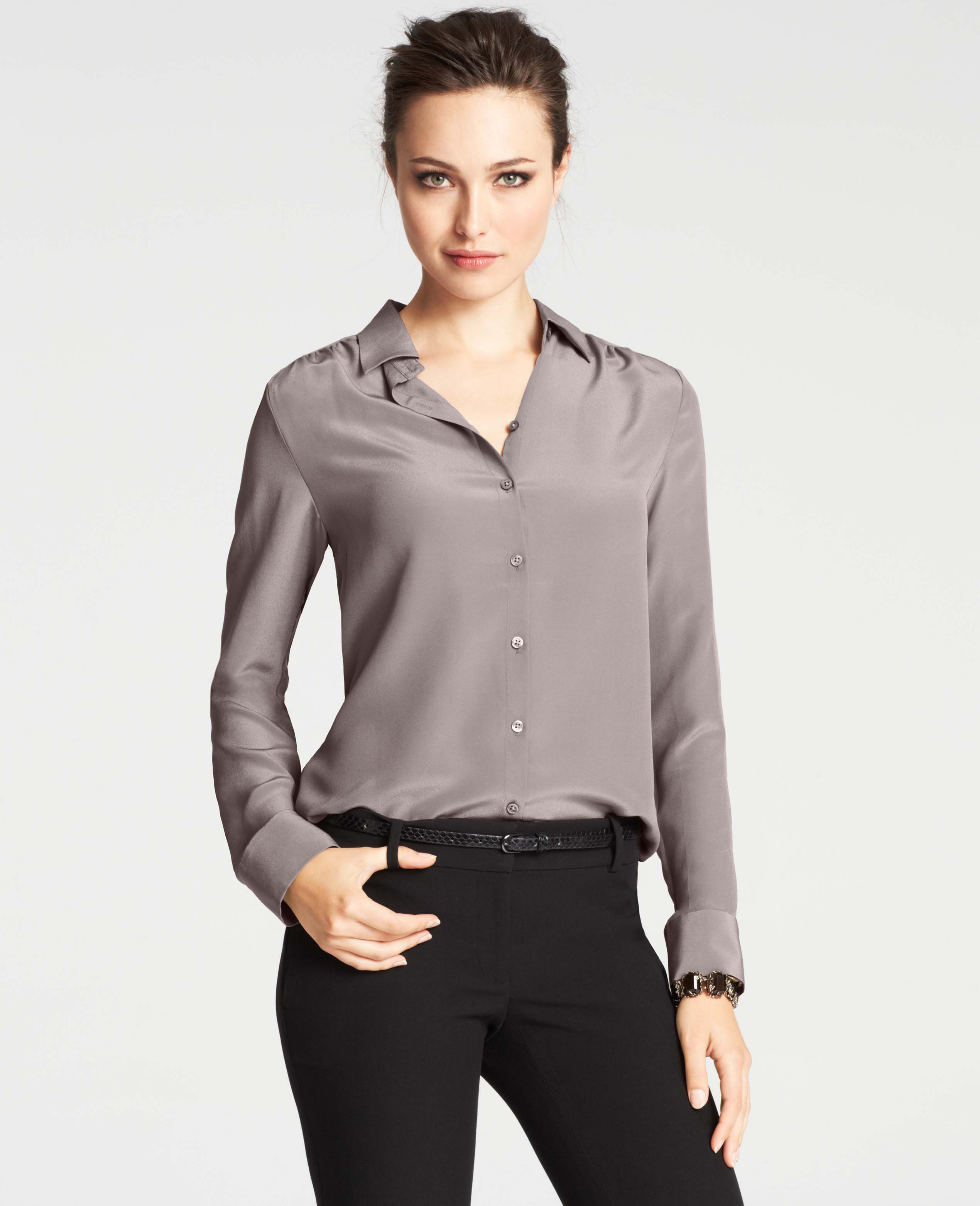 Lyst - Ann Taylor Silk Blouse in Gray