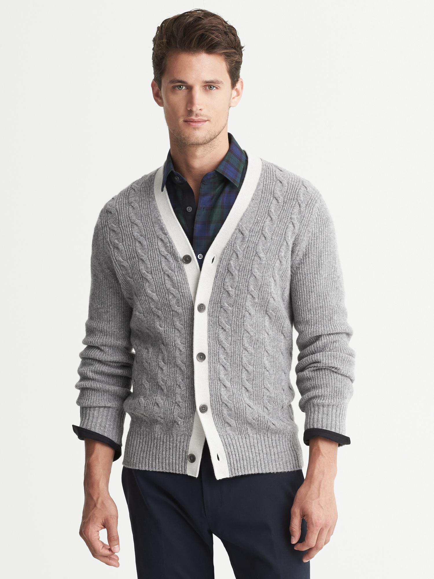 Banana Republic Cable Knit Cardigan Dusty Grey in Gray for Men (Dusty ...