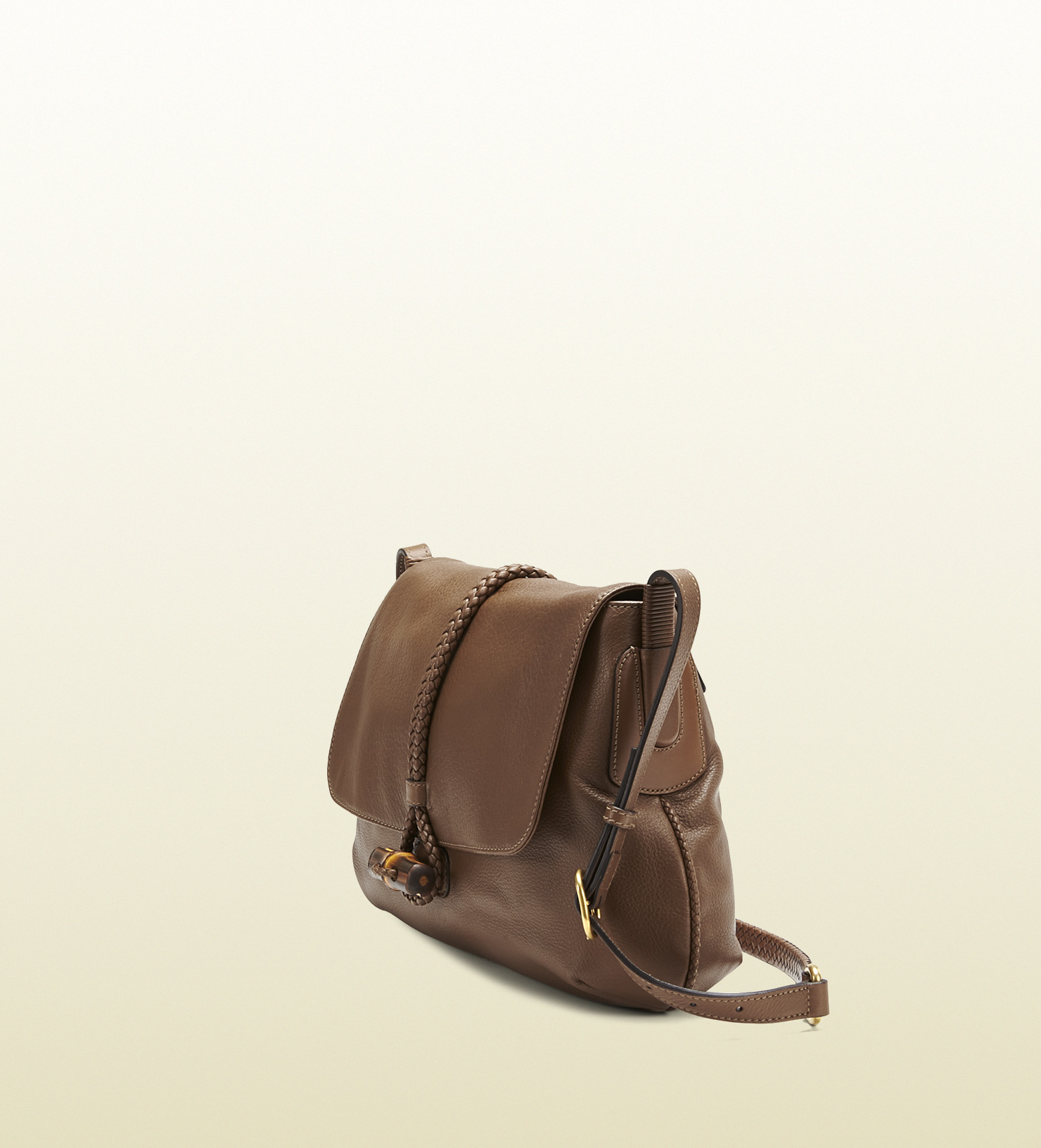 Gucci Hip Bamboo Leather Flap Shoulder Bag in Brown Lyst