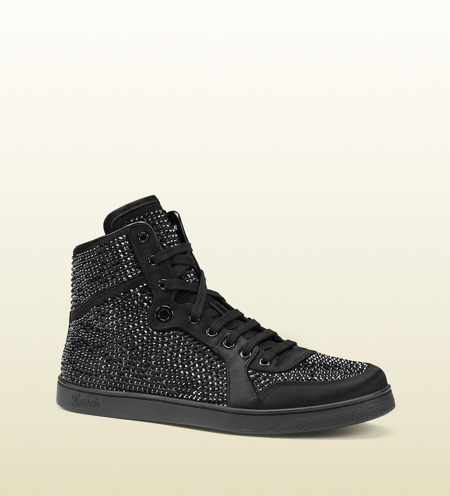 Lyst - Gucci High-top Sneaker With Crystal Studs in Black ...