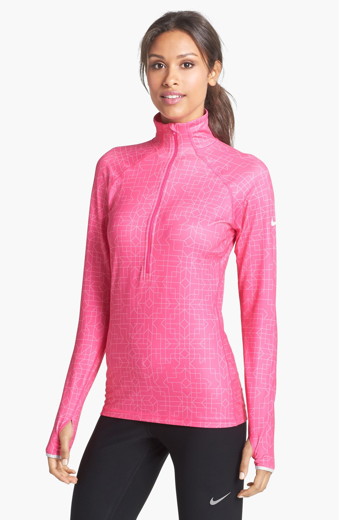 Nike Pro Hyperwarm Print Half Zip Top in Pink (Pink Foil) | Lyst