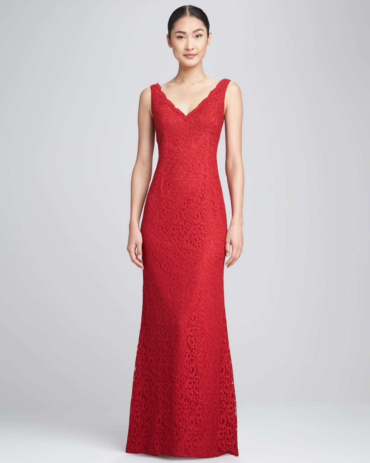 Lyst - Aidan Mattox Sleeveless Lace Overlay Gown in Red
