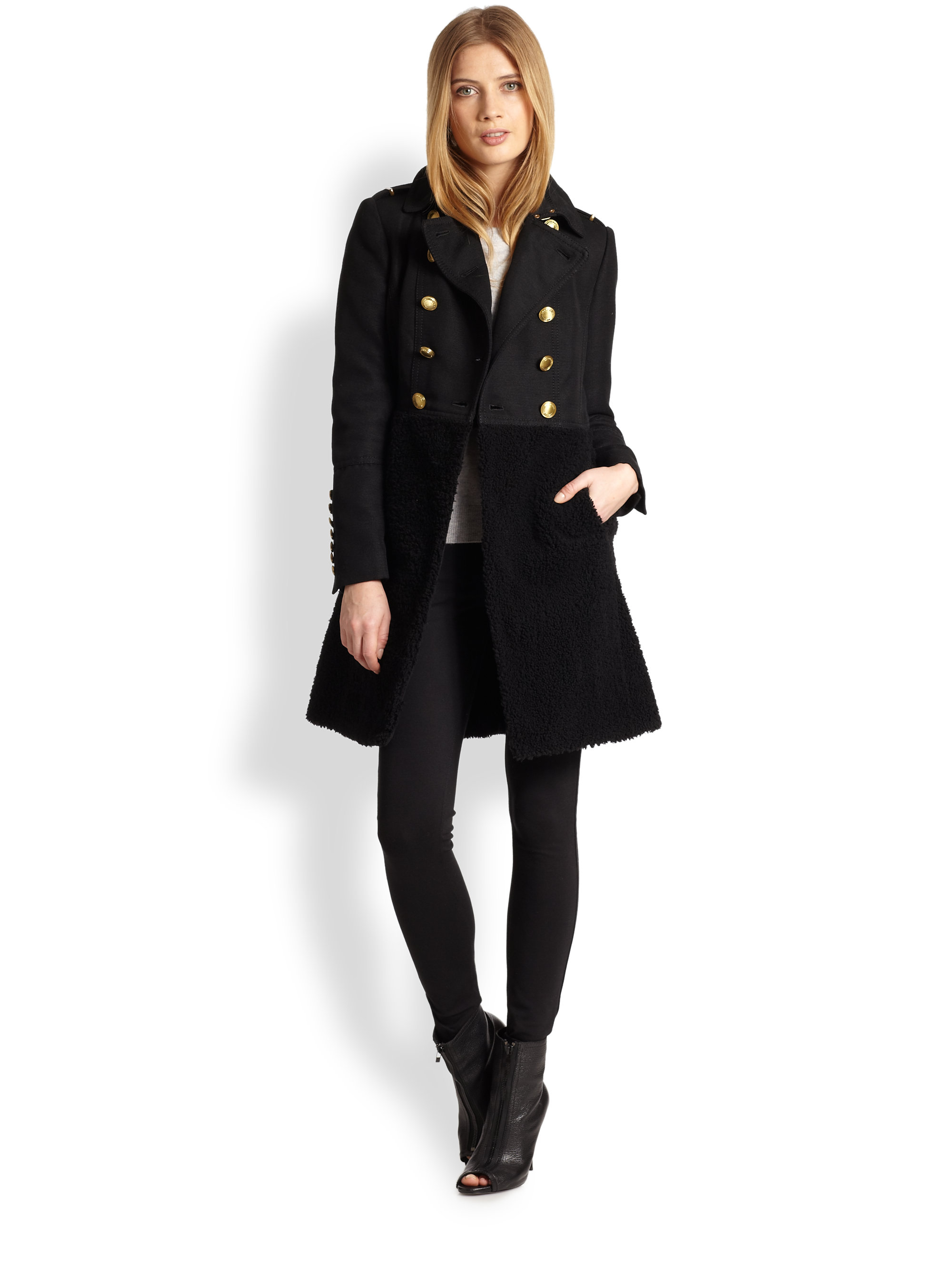 Lyst - Burberry brit Woolcotton Shearling Military Coat in Black
