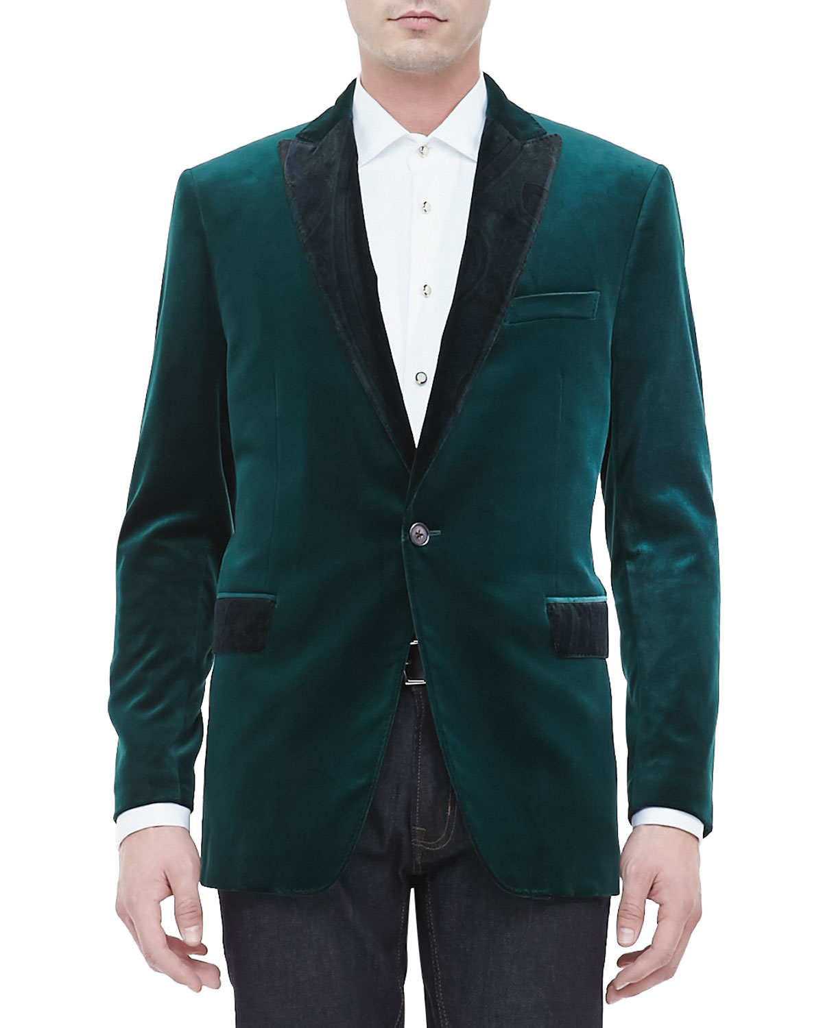 Lyst - Etro Velvet Evening Jacket with Paisley Lapel Emerald in Green ...