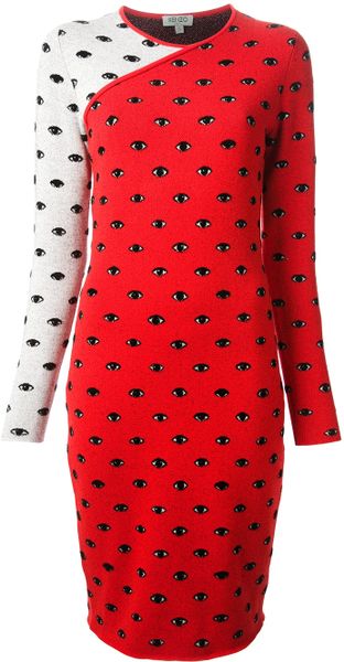 Kenzo Eye Print Dress in Red | Lyst