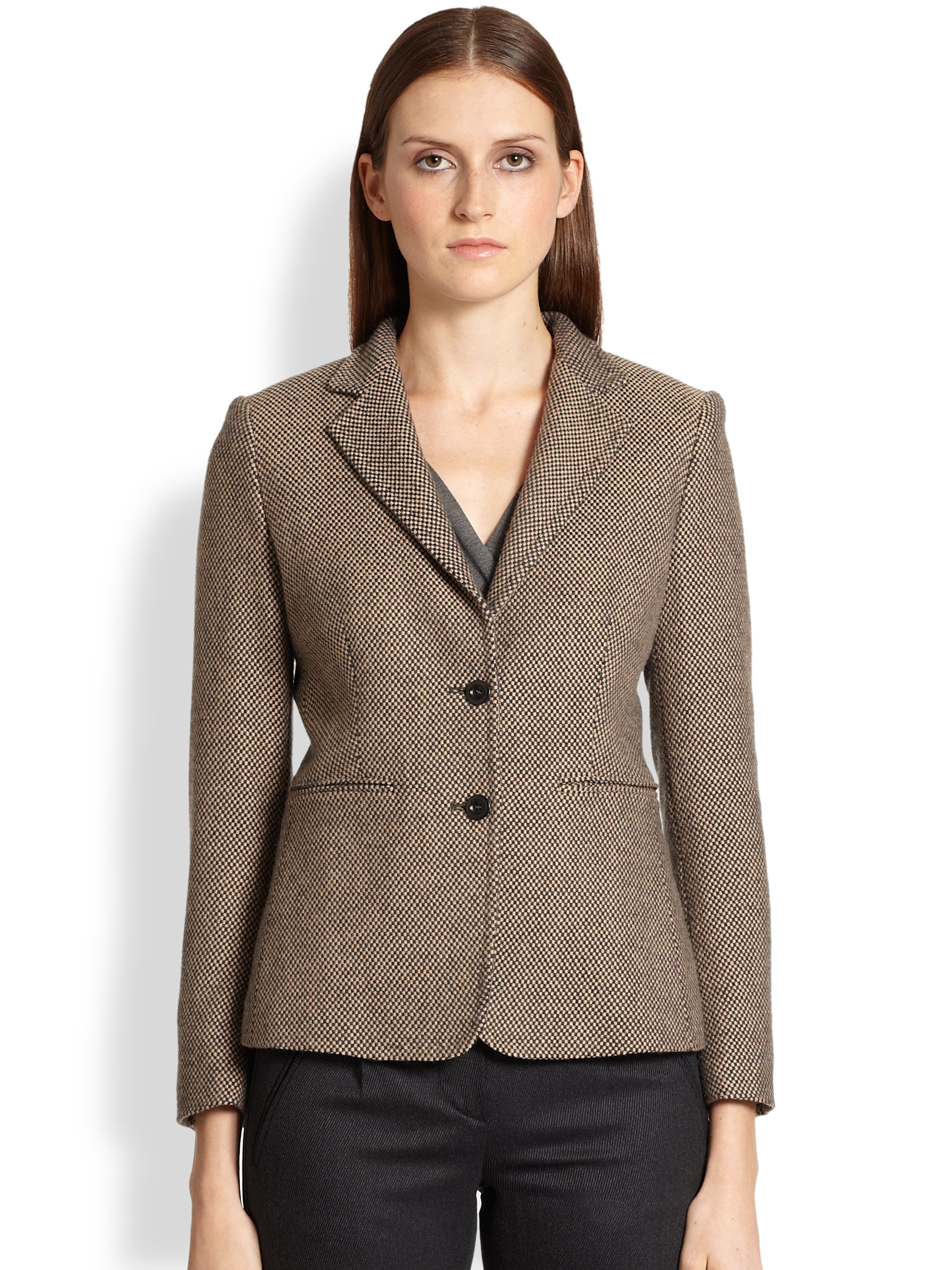 Max mara Albania Check Twobutton Jacket in Brown | Lyst