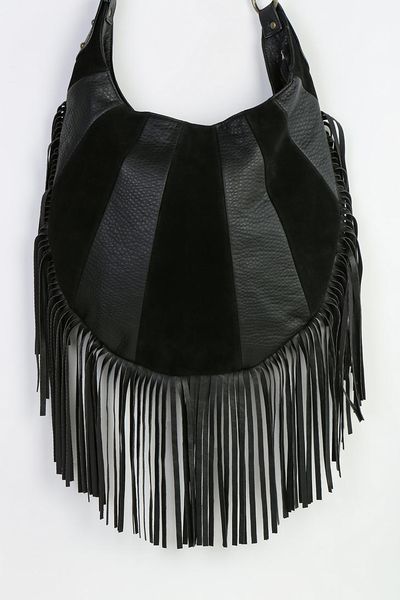 Urban Outfitters Ecote Fringe Patchwork Vegan Leather Hobo Bag in Black | Lyst