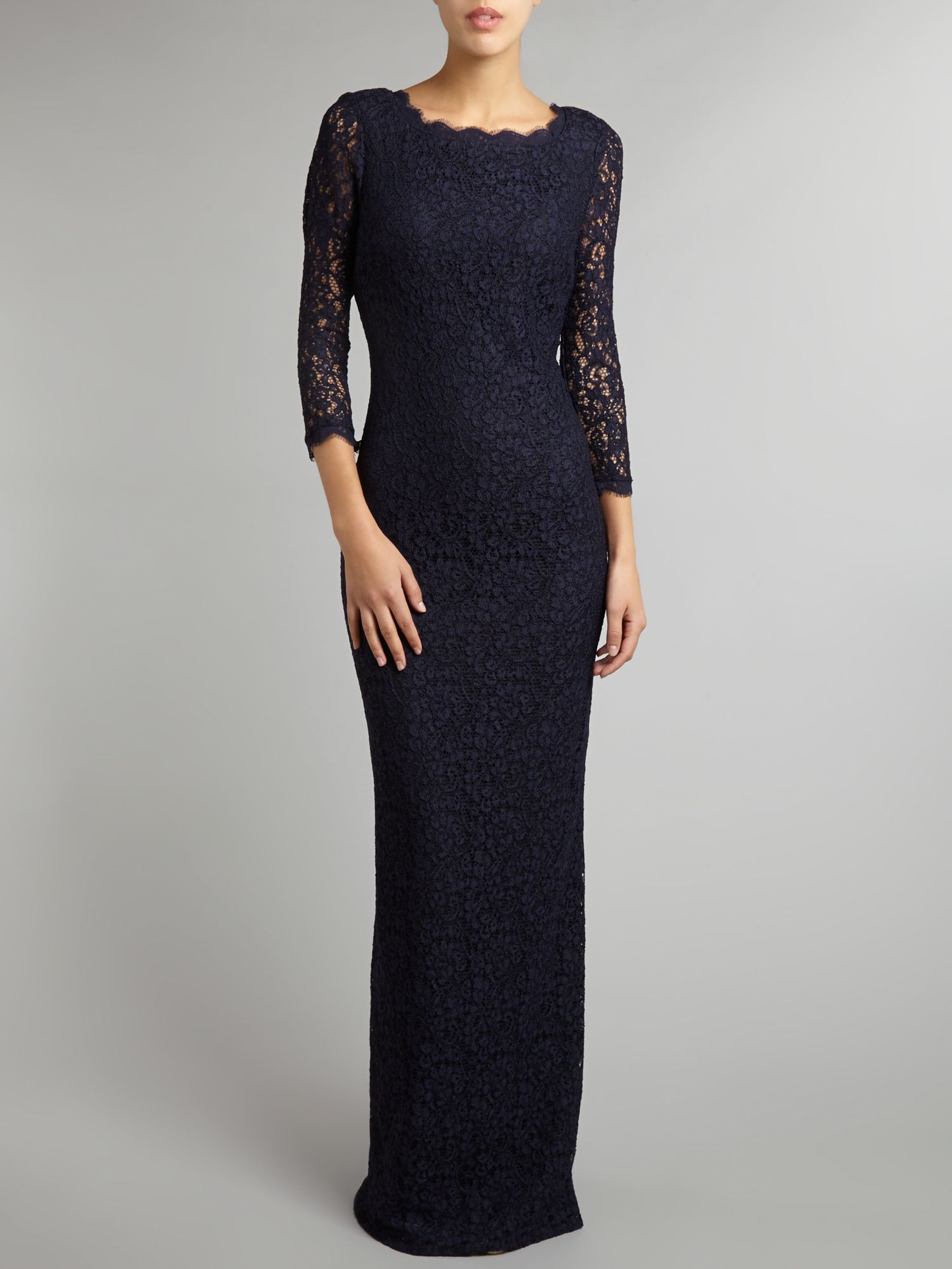 Adrianna papell Long Sleeve Lace Gown in Blue | Lyst