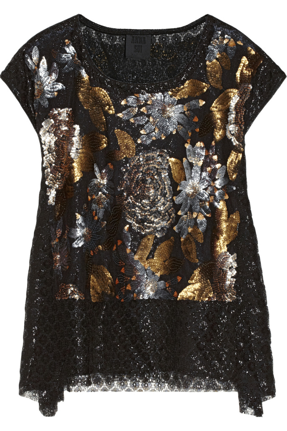 Lyst - Anna Sui Sequined Tulle And Lace Top in Metallic