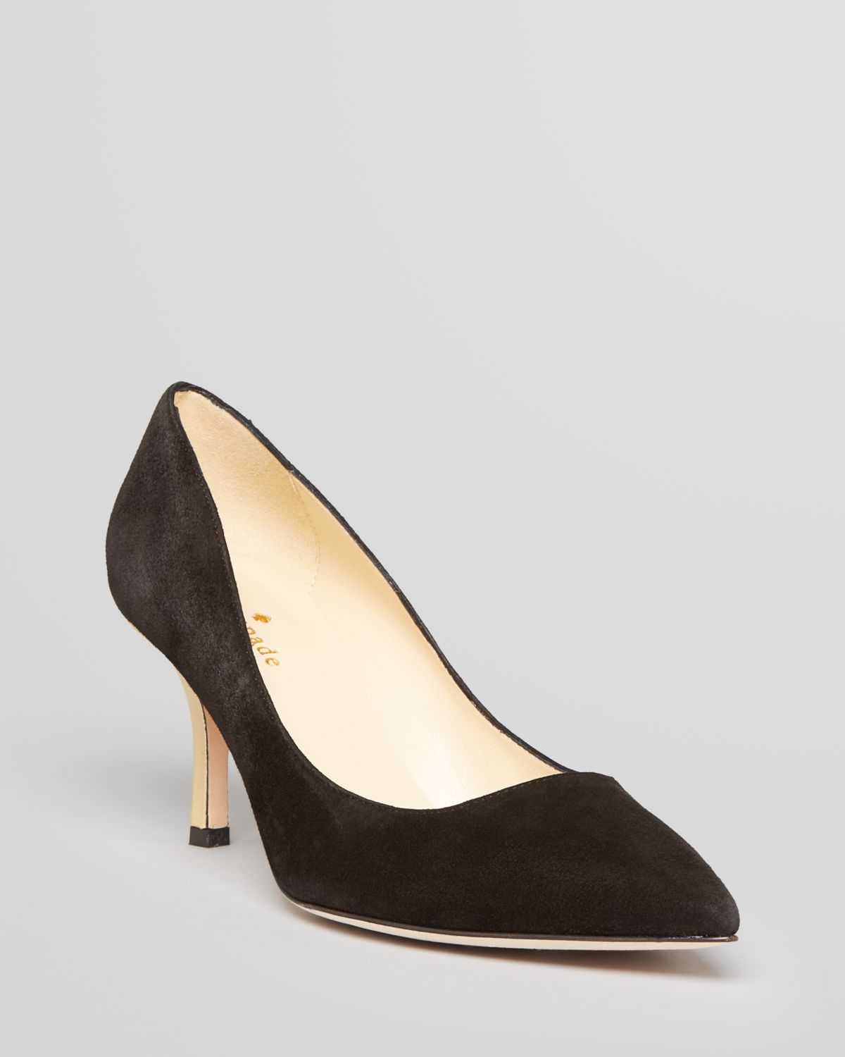 Kate Spade Pointed Toe Pumps Jessa High Heel in Black (Black Suede/Gold ...