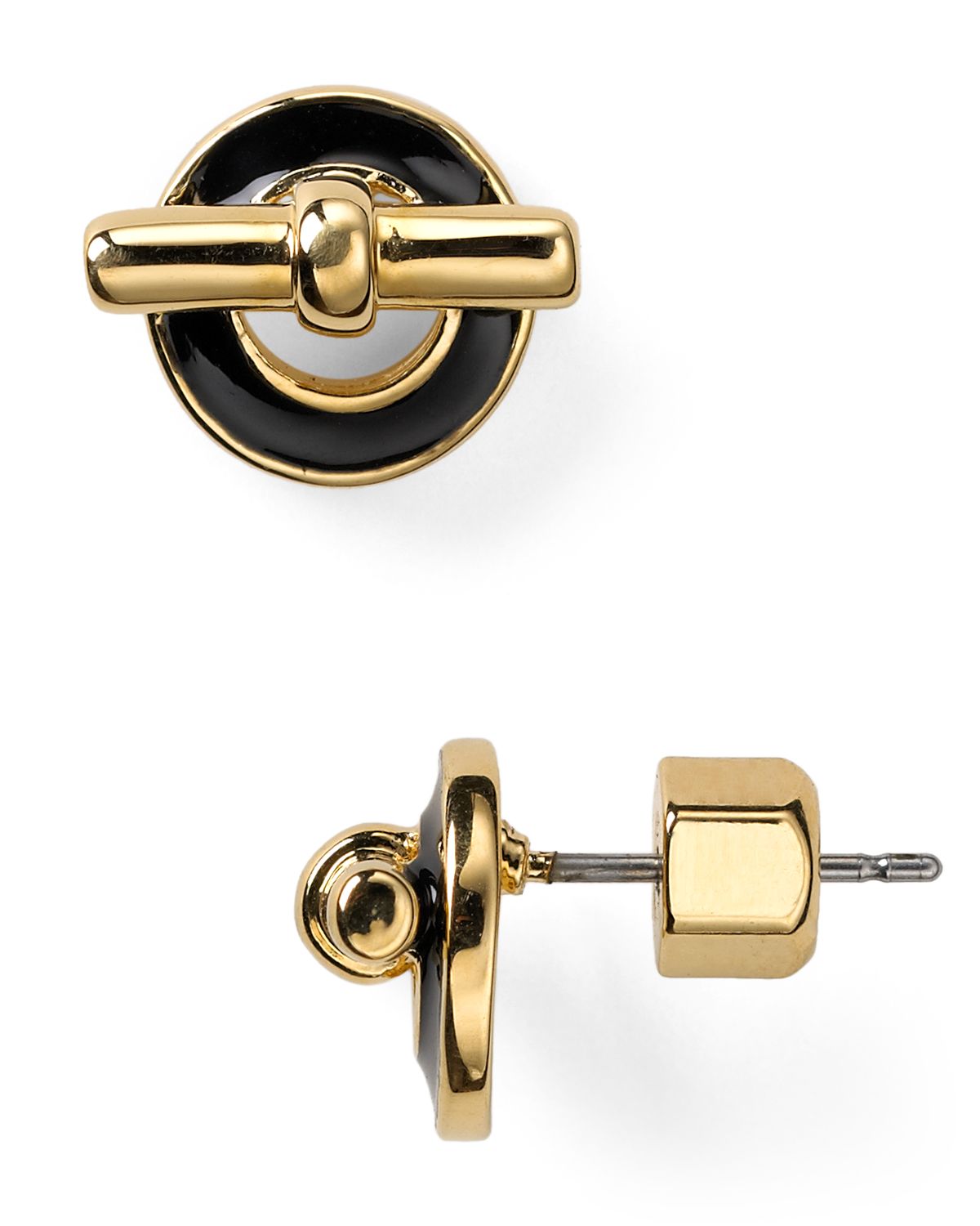 Marc By Marc Jacobs Tiny Enamel Toggle Stud Earrings in Gold (Black) | Lyst